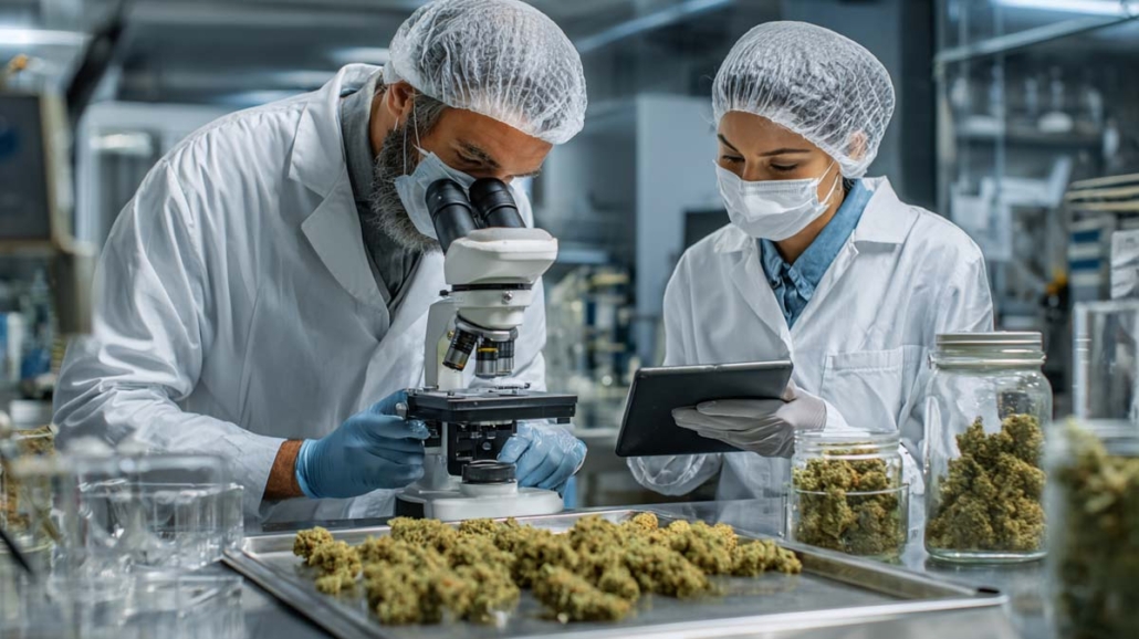 cannabis-hersteller-plantage-doku-foto-laboranten-labor-mikroskop-terpen-bestimmung-wirkung-aroma